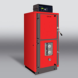 Caldeira a lenha, chama invertida, potências de 28 a 45 kW