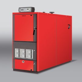 Airex 150 TI -Caldeira a lenha, em aço, combustão pirolítica, de gasificação total. Corpo da caldeira em aço ao carbono, com câmara de combustão em depressão